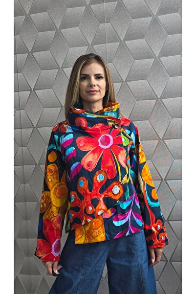 MAXORA SHOP Coralia asymmetric Cotton jacket with Printed