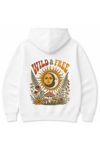 Rabona Fashion Wild & Free Celestial Sun Moon Boho Floral Back Print Hoodie