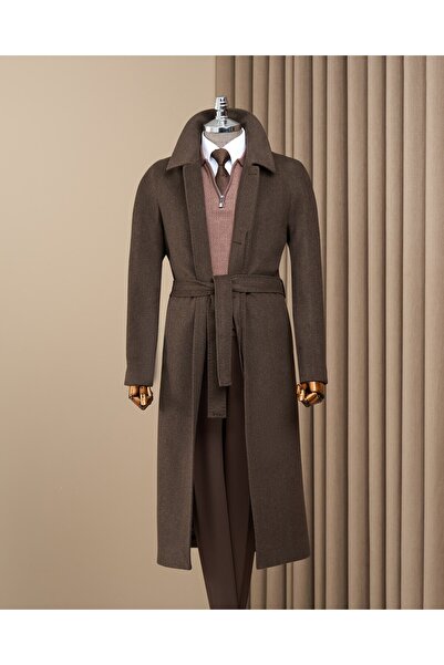 TerziAdemAltun Slim Fit Shirt Collar Raglan Sleeve Long Cashmere Men's Coat B...