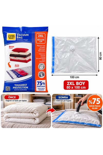 1 Adet 2XL Vakumlu Hurç 80x100 cm Vakumlu Saklama Poşeti Yorgan Battaniye Kıyafet Hurcu