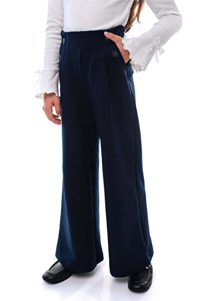 SOLLUXE AVIRA - Pantaloni evazați lungi cu buzunare și nasturi decorativi, bl...