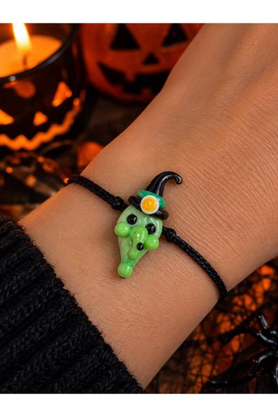 Peony Cadılar Bayramı Halloween Balkabağı Cadı Cam Murano Bileklik Floş Siyah...