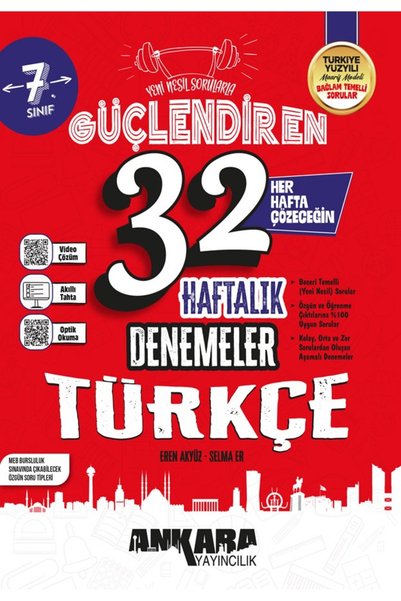Ankara Yayıncılık 7. Sınıf Güçlendiren 32 Haftalık Türkçe Denemeleri Bağlam T...