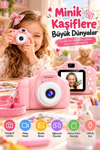 Happy Owl Çocuk Dijital Fotoğraf Makinesi Mavi Fotoğraf ve Video Çekim Özelli...