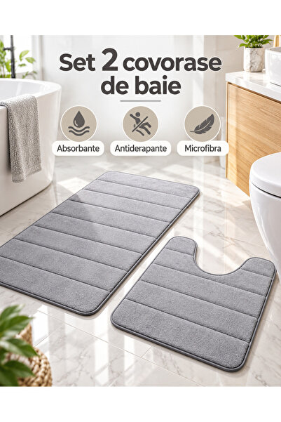 Fabrilux Set 2 covorase de baie din microfibra, absorbante si antiderapante, gri