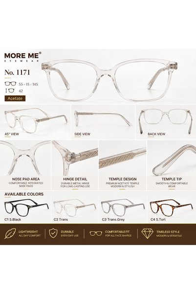 MORE ME Transparent / Clear Rectangular Acetate Eyeglass Frame