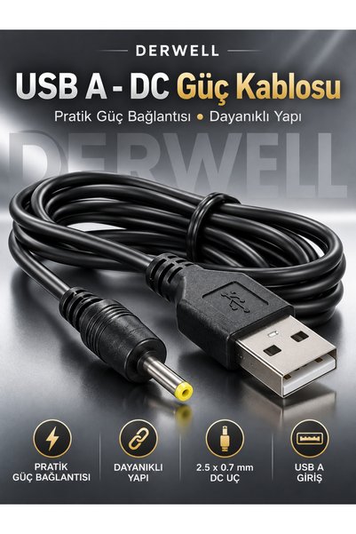 Derwell Yeni 2026 2.5 x 0.7 mm DC Jack Şarj Kablosu 5V Güç Bağlantısı Dayanıklı Malzeme Güç Kablosu Modelleri Elektronik Cihaz Adaptörü Usb A Uyumlu Dönüştürücü Soket Kabloları Hızlı Güç Aktarımı Sağlar