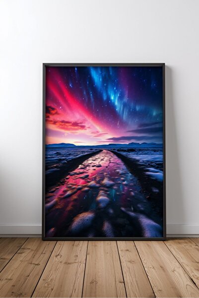 KEYFHOME Aurora Borealis pe cer Colorat înrămat MDF Tablou Poster Living Room...