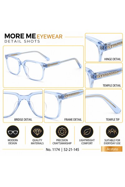 MORE ME Transparent Blue Rectangular Acetate Eyeglass Frame