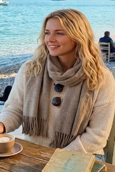 CAŞ DEKORASYON وشاح كتف بلون بيج