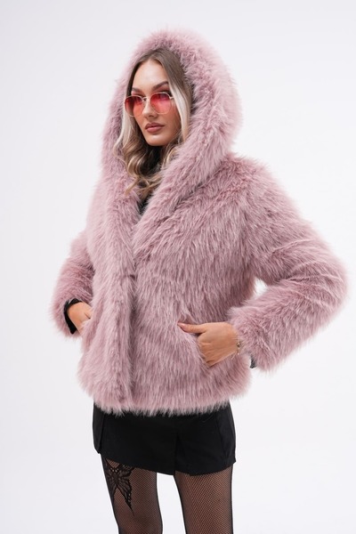 navy ESL Hooded Fur Jacket