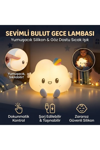 Genel Markalar Sevimli RGB Bulut Gece Lambası / Yumuşak Silikon Dokunmatik Şa...