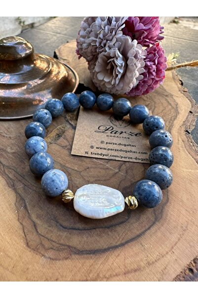 parze doğaltaş Blue Coral and Pearl Natural Stone Design Bracelet