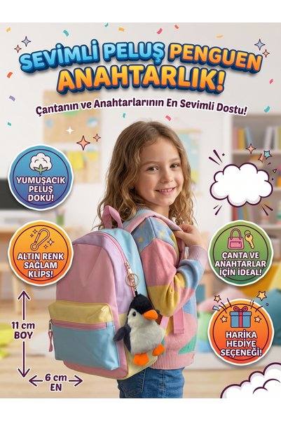 Sevimli Peluş Penguen Anahtarlık & Çanta Süsü - Altın Klipsli Yumuşak Mini Peluş Oyuncak 11 cm