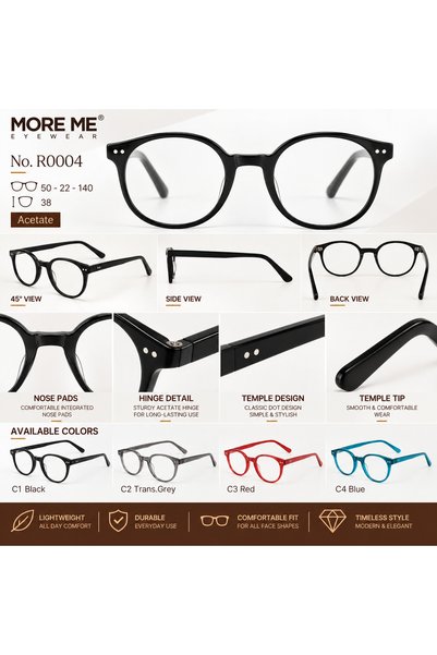 MORE ME Glossy Black Rectangular Acetate Eyeglass Frame
