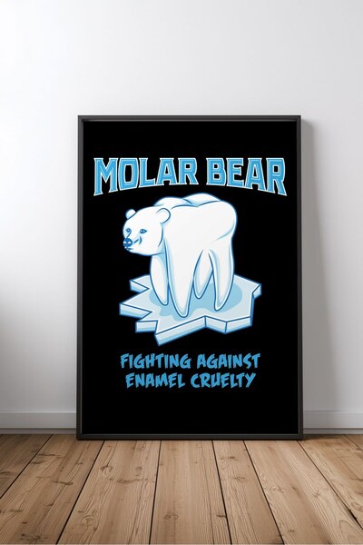 KEYFHOME Molar Bear Dentist Amuzant înrămat MDF Tablou Poster Salon Decor de ...