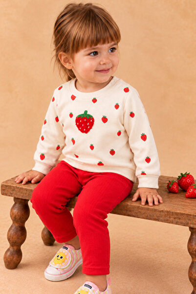 Rocha Baby Baby Girl Strawberry Patterned 3D Figured Snap-Shoulder Sweatshirt...