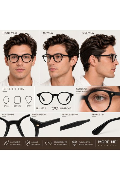 MORE ME Glossy Black Round Acetate Eyeglass Frame
