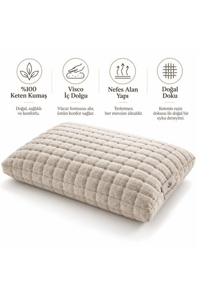 NEVA SLEEP Linen Comfort Premium Keten Visco Yastık – Doğal Dokulu, Nefes Ala...