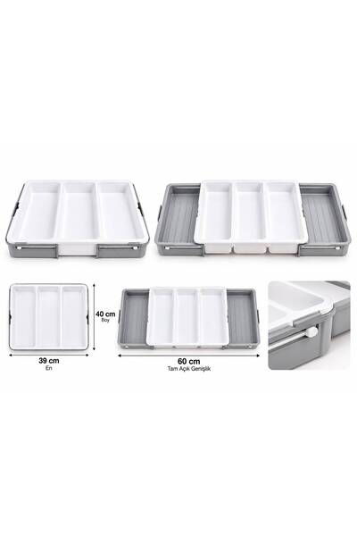 Turkco Açılır Kapanır Kepçelik Çekmece İçi Düzenleyici 3 Bölmeli Kaşıklık Organizer 39-60 cm