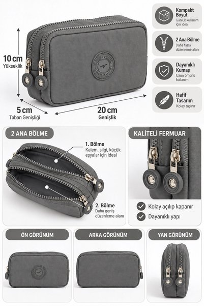VIATOX Vt-Two-Compartment Clinker Fabric Pencil Case School University Bag Da...