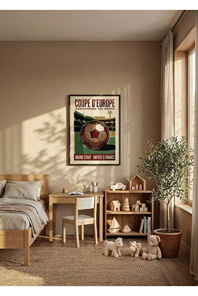 KEYFHOME Poster de fotbal vintage în Paris, cu ramă din lemn, tablou MDF, pos...