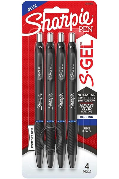 Sharpie Yayınları أقلام جل شاربي إس، رأس دقيق، 0.5 مم، جسم أسود، حبر أزرق، عب...