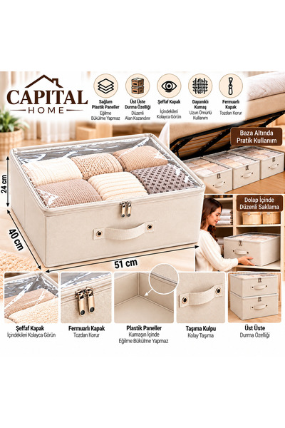 Capital Home ÇOK AMAÇLI DÜZENLEYİCİ HURÇ + SAKLAMA KUTUSU ŞEFAF KAPALLI +FERM...