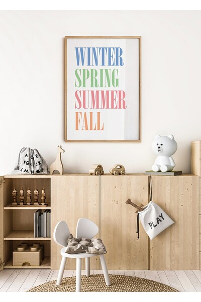 KEYFHOME Animale drăguțe din Four Seasons, cu cadru din lemn, poster de pictu...