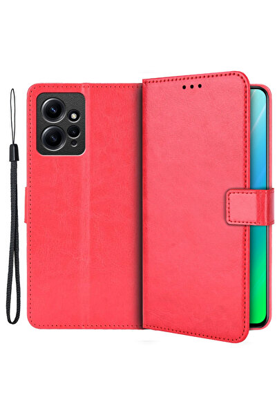 XGSM Husă tip carte pentru Xiaomi Redmi Note 12 4G, Portofel Crazy Horse, Roșu