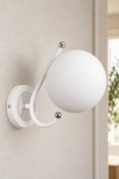 MŞ Aydınlatma Sienta White Chrome White Glass Sconce
