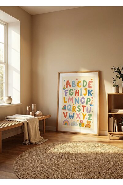 KEYFHOME Alfabet englezesc Dreamland Educativ cu ramă din lemn MDF Tablou Pos...