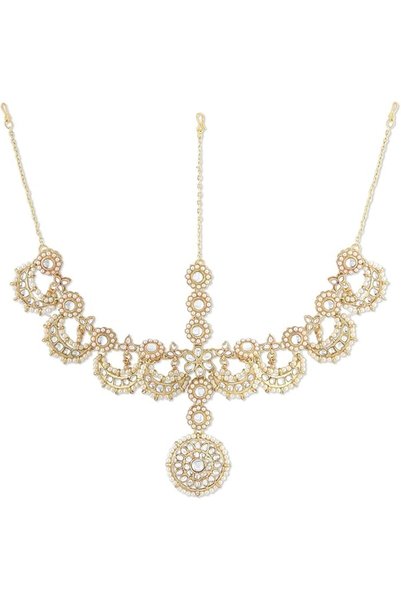 ZAVERI PEARLS إكسسوار شعر ذهبي اللون على طراز مانج تيكا للعرائس - ZPFK13116