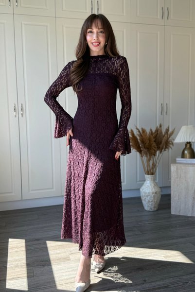 Dilay Gökoğlu Butik Ruffled Sleeves Lace Midi Dress