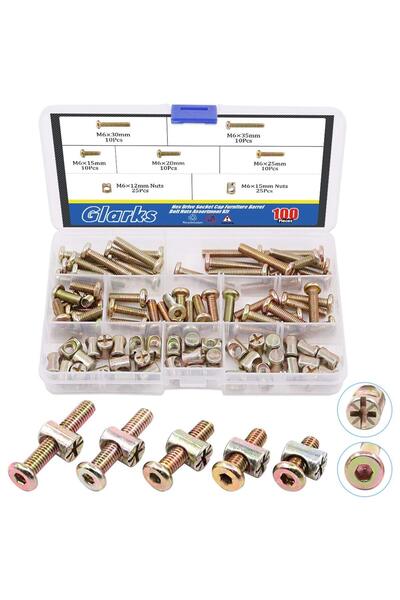 Glarks 100Pcs Zinc Plated M6 Hex Socket Head Cap Screws Bolts and Barrel Nuts...