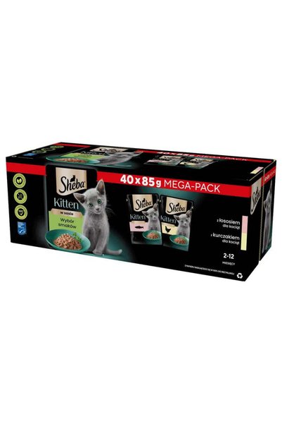 SHEBA Hrană pentru pisici junior, selecție de gusturi, 2 x (40 x 85 g)