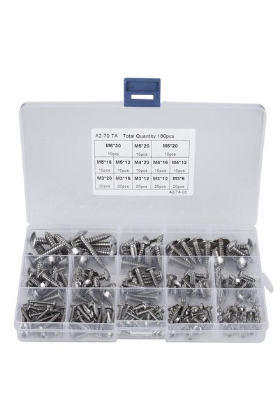 WALFRONT 180Pcs Stainless Steel Screws Round Head Self-Tapping Assorted Screw...