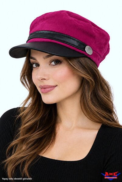 AXE SPORTSWEAR Șapcă de căpitan din piele întoarsă de culoare fucsia, cu deta...