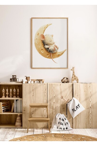 KEYFHOME Cheese Dream Cute Mouse Poster de pictură MDF înrămat cu lemn, cadou...