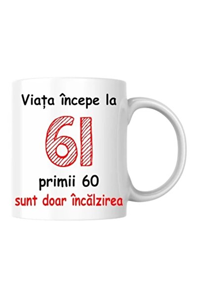 INOVATIX Cană personalizată - Viața începe la 61 de ani, v2, Alb, 330 ml