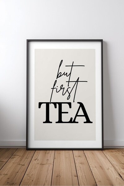 KEYFHOME But first tea kitchen - "kitchen" lettering no. 2 framed mdf art pos...