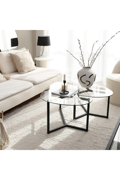 Asi Home Set of 2 Bellisimo Coffee Tables, 82x58 cm, Black, 6 mm Tempered Gla...