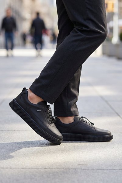 AYAKMOD Black Genuine Leather Rubber Laced Comfortable Sole Men's Casual Shoe...
