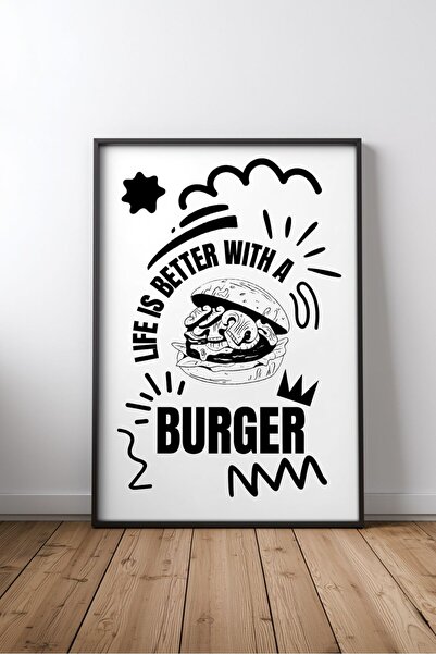 KEYFHOME Viața e mai bună cu un burger - Poster de masă din MDF, înrămat, cu ...