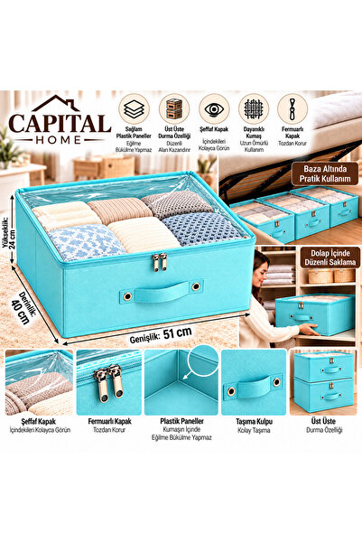 Capital Home منظم متعدد الأغراض + صندوق تخزين شفاف مغلق + بسحاب، حجم كبير 51x...