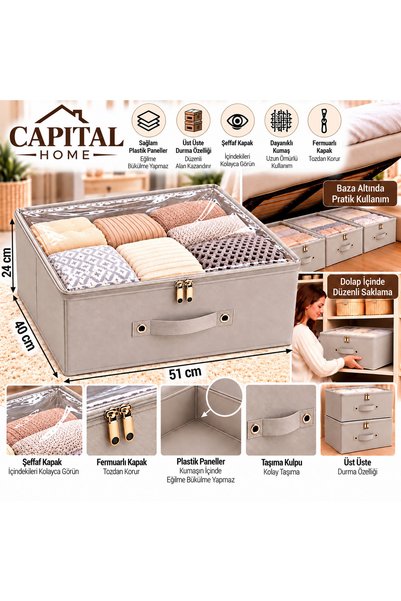Capital Home ÇOK AMAÇLI DÜZENLEYİCİ HURÇ + SAKLAMA KUTUSU ŞEFAF KAPALLI +FERM...