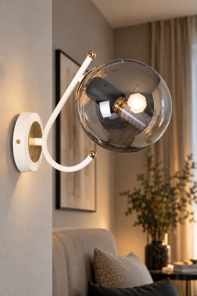 MŞ Aydınlatma Sienta White Gold Smoked Glass Sconce