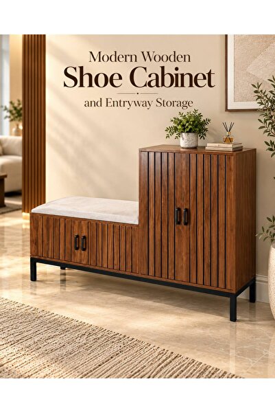 TrentonGCC Modern Shoe Cabinet with Entryway Storage and Cushioned Bench, Sla...