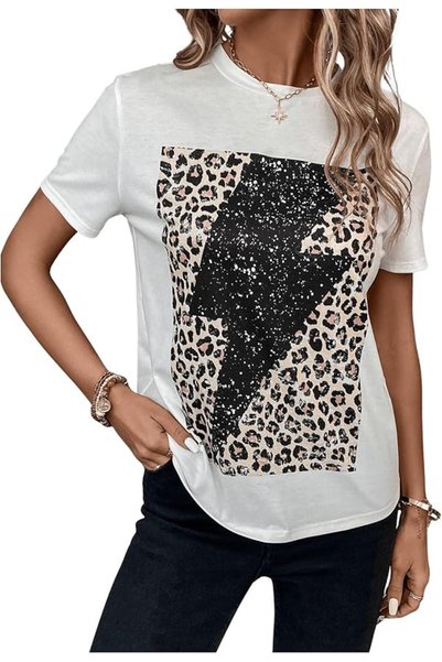 GORGLITTER Women's Leopard Print Colorblock T Shirts Short Sleeve Crewneck Ca...