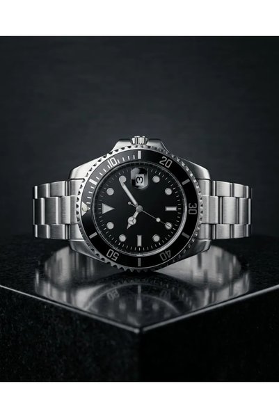 Genel Markalar Classic Sub Diver Saat (Gümüş Çelik Kordon / Siyah Kadran & Be...